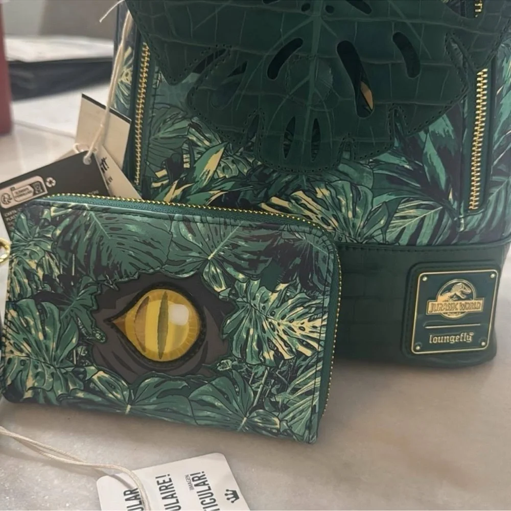 Loungefly Jurassic World Velociraptor Palm Mini backpack, Wallet, & Sling Bag